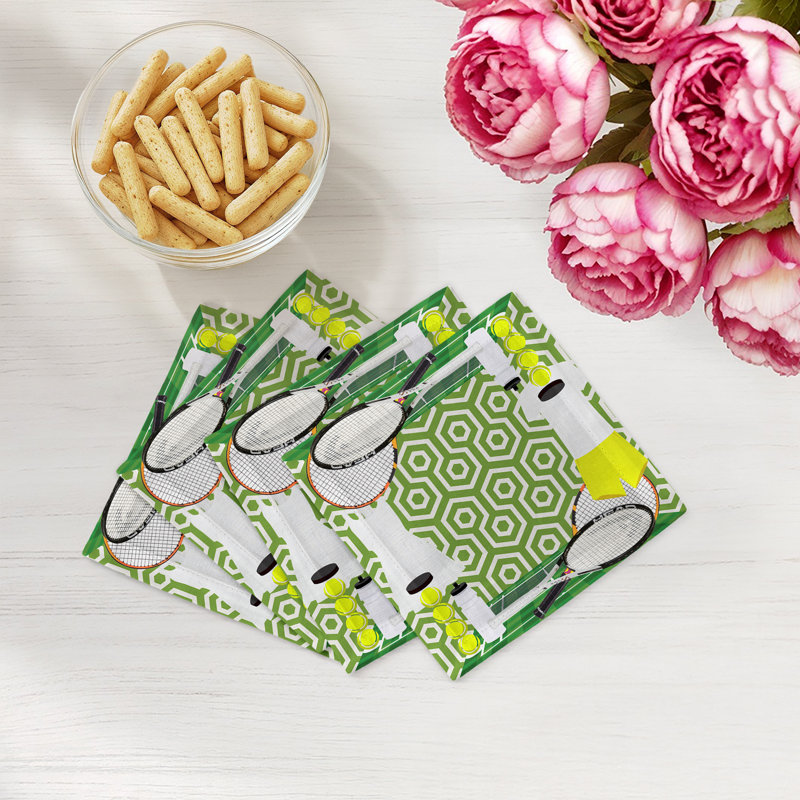Serviettes de tennis en satin de coton, Vert / Blanc