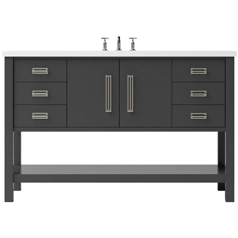 Kiawah Single Extra Wide Bath Vanity, Off Black, Satin Nickel, 54"