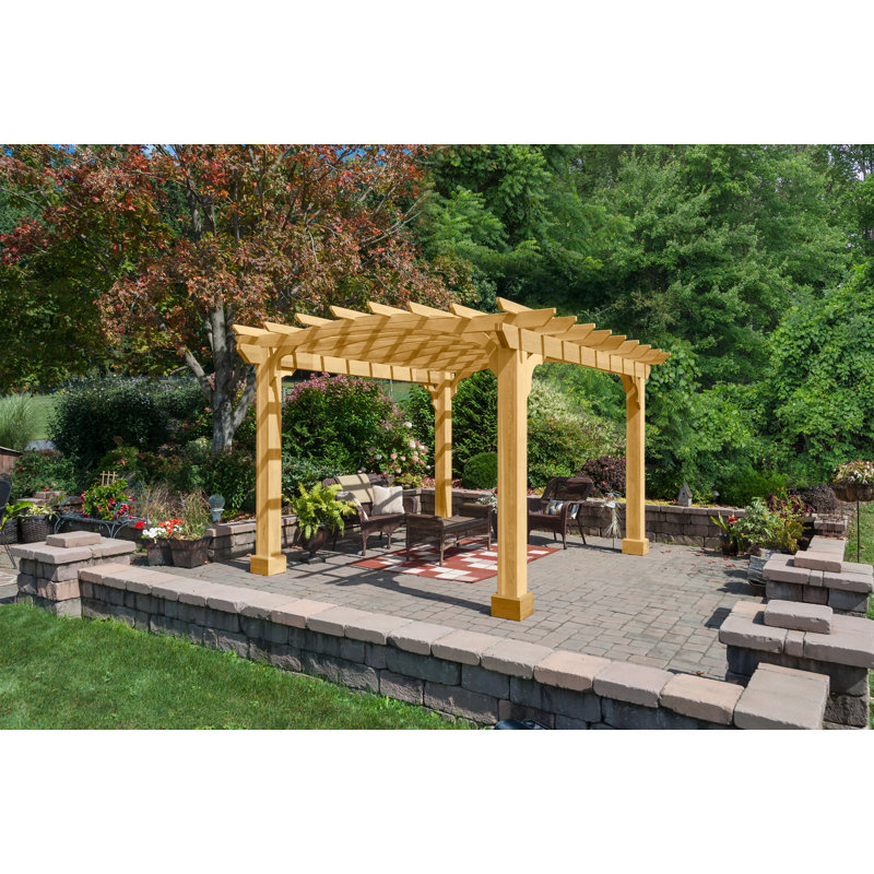 Cedar Wood Pergola with Canopy and Decorative Posts