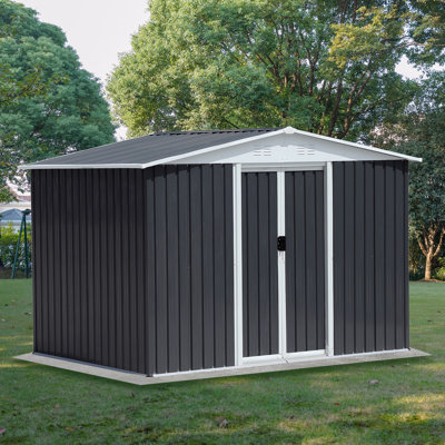 8x6 Feet Apex Roof Dark Grey Aluminum Alloy Frame  Garden Shed With Sliding Door