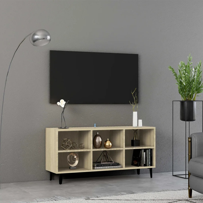 StowtheWold Unfinished TV Stand for TVs up to 43", Sonoma Oak/Black