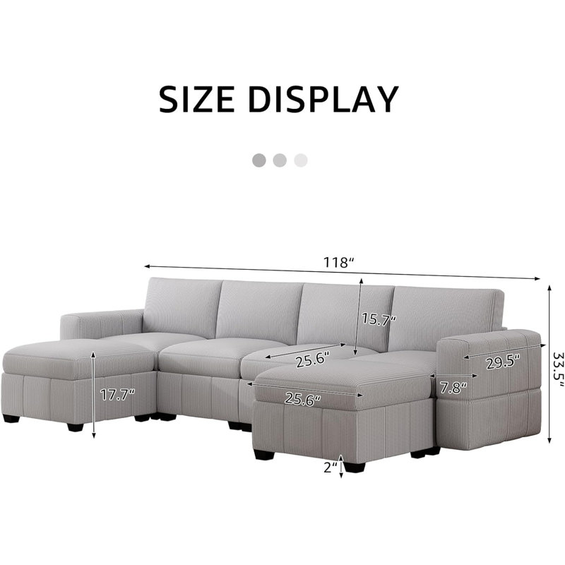 Canapé modulaire réversible avec rangement 6 pièces, Gris