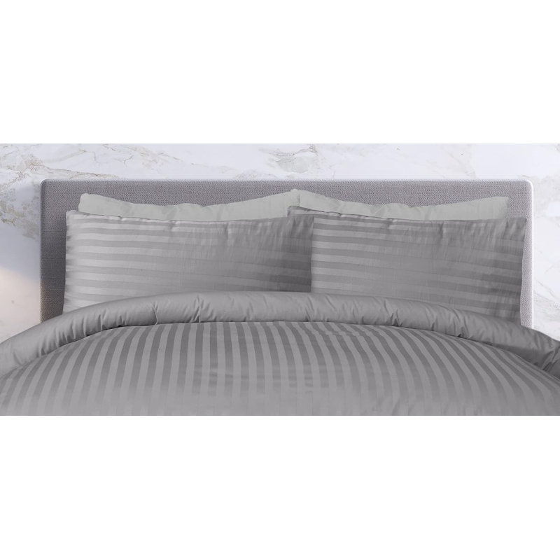 Cotton Striped Duvet Cover, King  Duvet Cover + 2 Standard Pillowcases, Grey