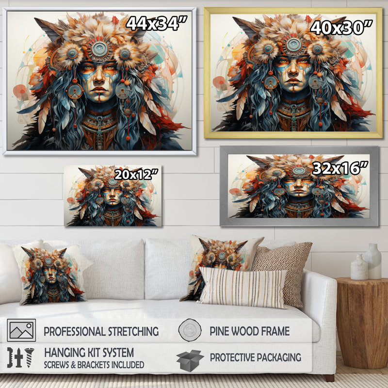 Art amérindien Visions Of Shamans I - Art amérindien, art encadré, 12" H x 20" W, Cadre flottant doré