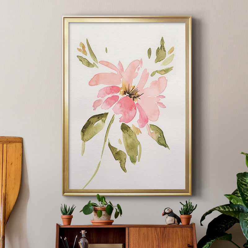 «One Pink Bloom I», reproduction de cadre photo sur papier, H 42,5 po x l 30,5 po x P 1 po, Or