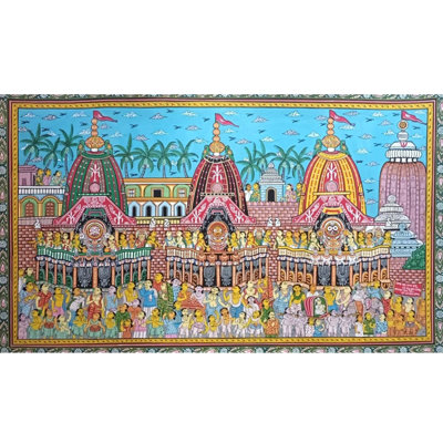 Jagannath Rath Yatra - Puri | Patachitra Art | Watercolor On Handmade Canvas | By Suryakanta Das