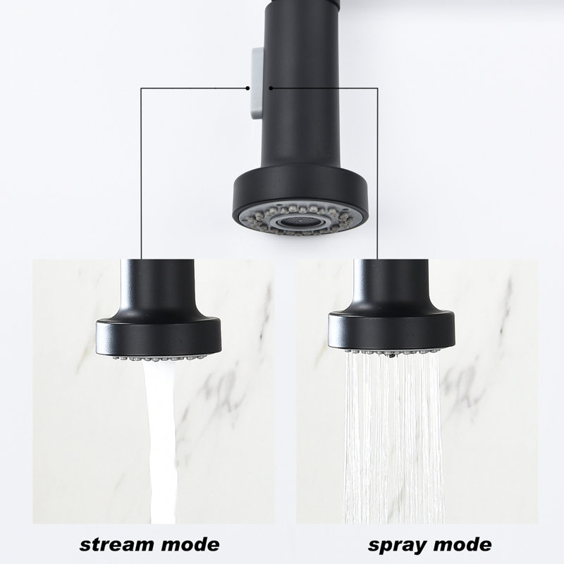 Robinet de cuisine extractible, acier inoxydable noir mat, buse rotative à 360 ° pour un accès optimal à l'eau, à la corrosion et au traitement de la rouille, robinet de contrôle de débit à poignée simple avec tête coulissante, rotatif