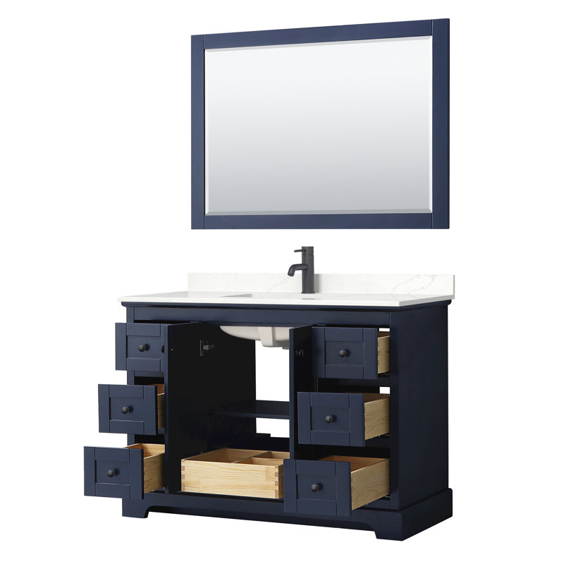 Avery 48 " W Freestanding Standard Free Standing Single Double Single Vanity Bathroom Vanity With Marble Top with Mirror