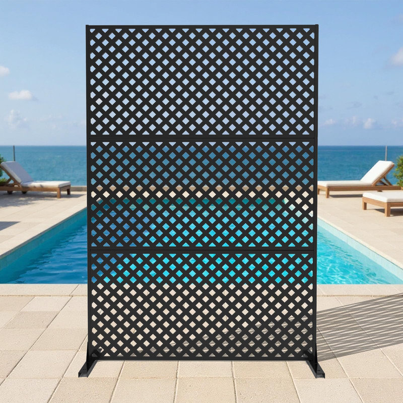 Écran d'intimité en métal H 72 po x l 47 po, clôture extérieure autoportante à 3 panneaux pour patio, balcon, terrasse, jardin, noir et brillant