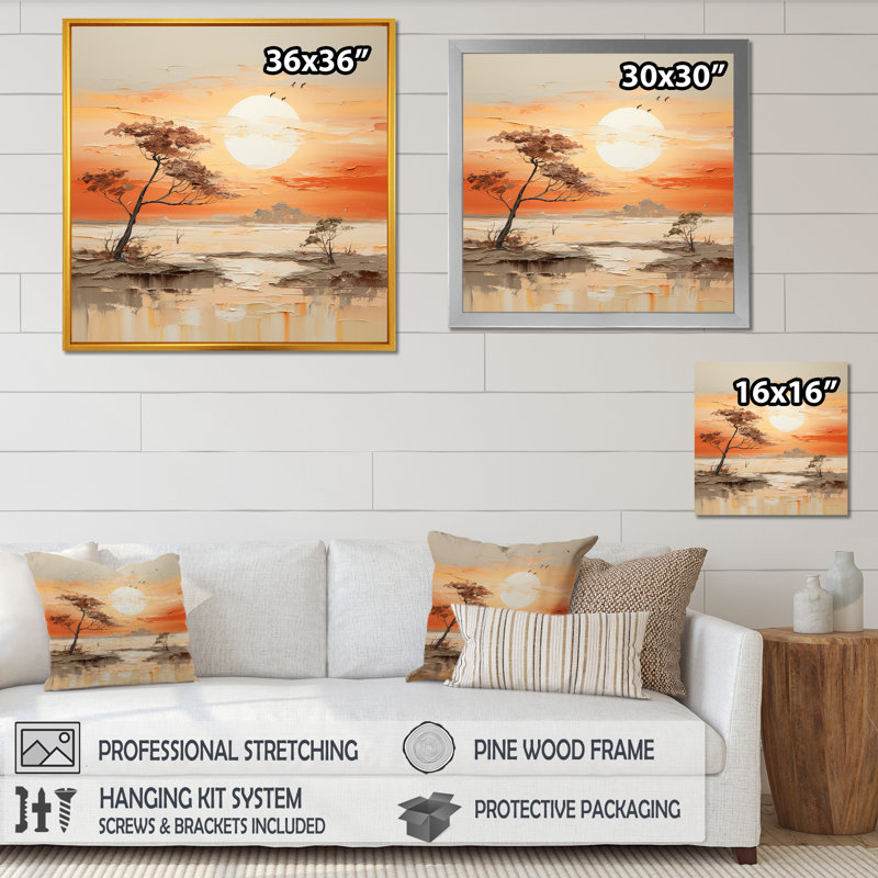 Sunsets Simplicity Desert Solitude sur toile, Cadre simple argenté, H 16 po x l 16 po x P 1 po