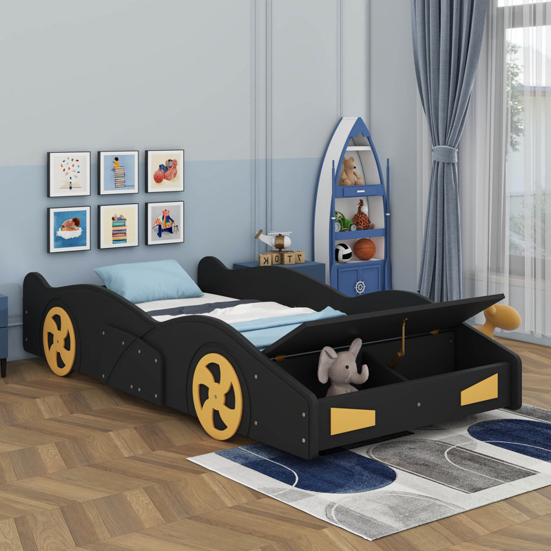 Lit plateforme avec rangement et roues Race, Lit simple, Noir