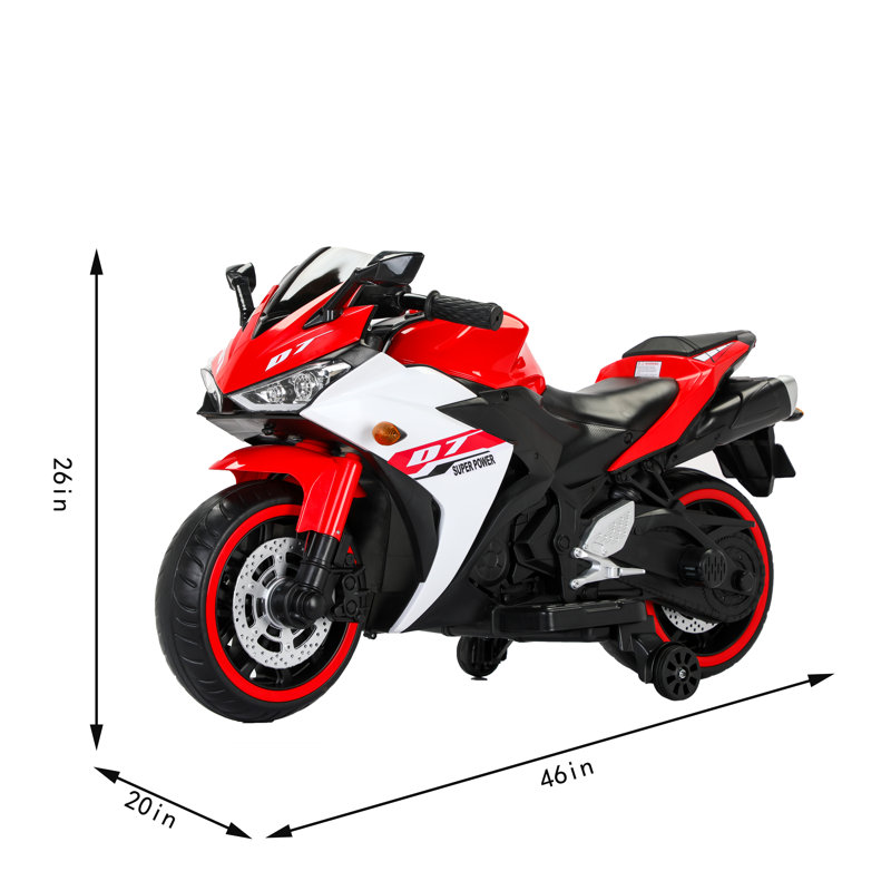Motocyclette électrique 12V pour enfants, jouet à piles avec roues d'entraînement, Rouge