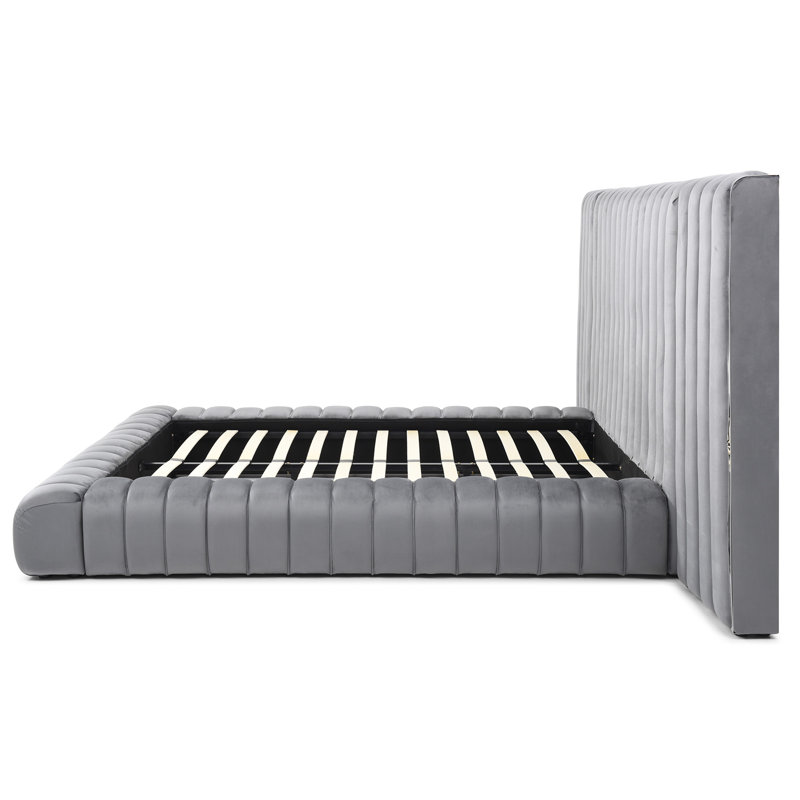 Lit plateforme tapissier Avalon, Gris, Très grand