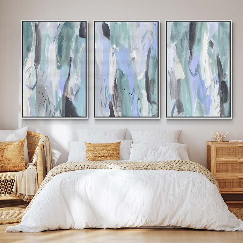 «Ocean Crush I», ensemble de 3 toiles encadrées, Blanc, H 36 po x l 72 po
