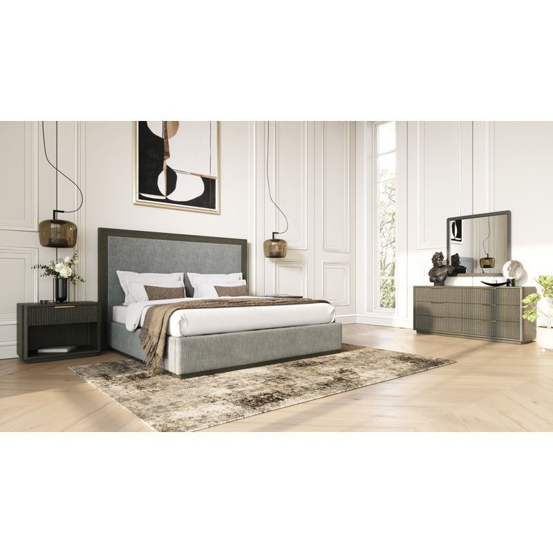 Reanna Upholstered Platform Bed, King, Gray Wash