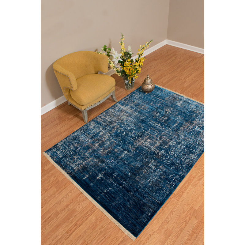 Tapis bleu à motif floral Efaz, Rectangle 12 pi 6 po x 15 pi