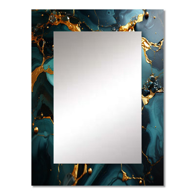 Green and Gold topaz Agate Granite II - Abstract Large Wall Mirror, Modern Decorative Mirror, Printed Metal Art