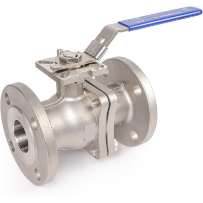 1-1/2 Inch Stainless Steel Flanged Ball Valve 2 Piece Body Heavy Duty Valve with Blue Locking Handle, 1000 WOG