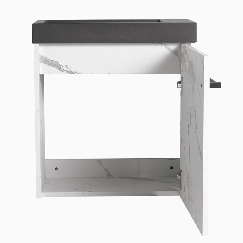 Meuble-lavabo mural flottant de 20 po avec lavabo en résine et porte d'armoire à fermeture en douceur