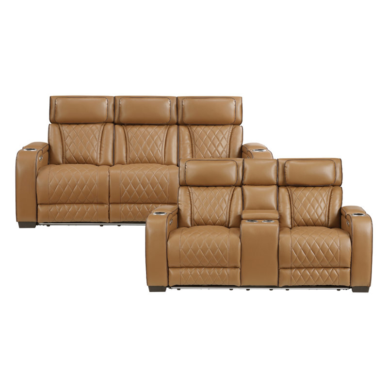 Canapé inclinable électrique et causeuse Fairway, Brun
