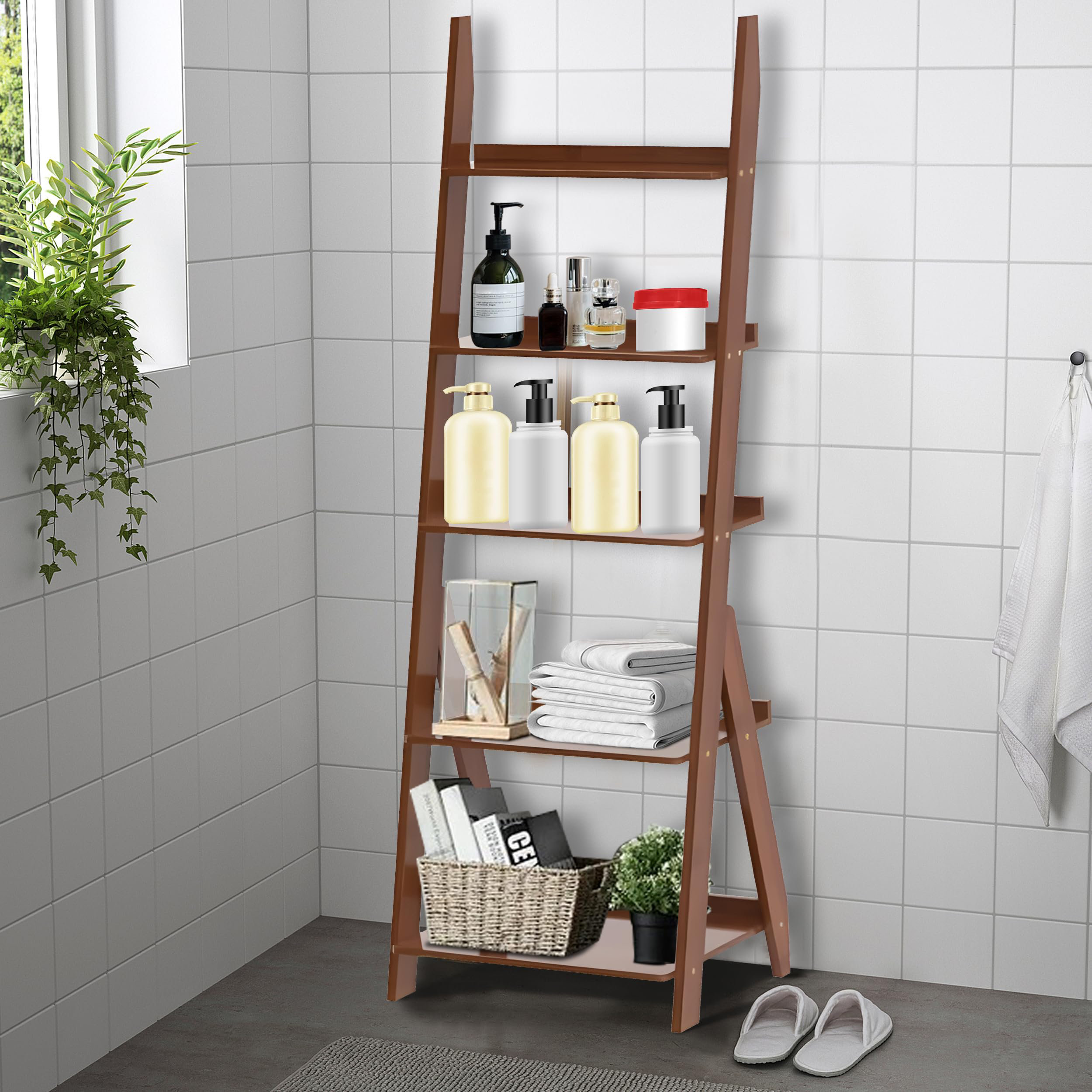 George Oliver Bamboo Ladder-Shaped Bookshelf, Tilted Bookshelf ...