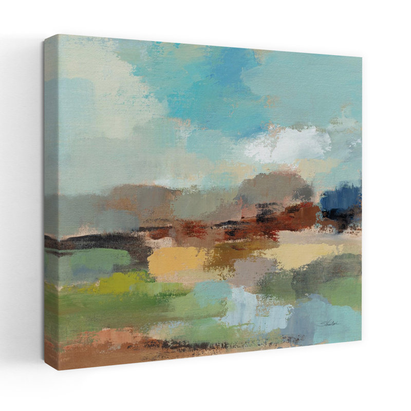 Contemporary Sandy Road I avec art bleu abstrait, H 18 po x l 18 po