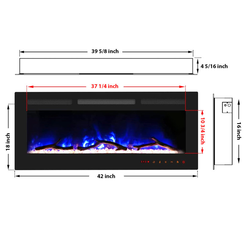 Cheerway Electric Fireplace, 18" H x 42" W x 4.25" D