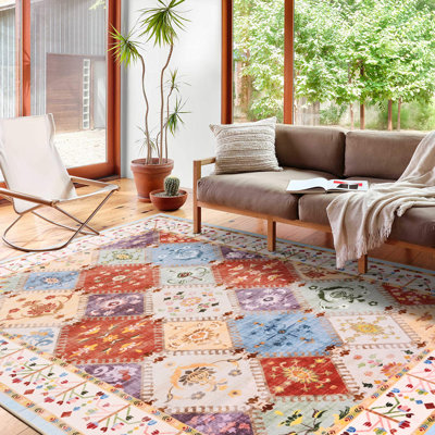 Tapis aztèque à motif marocain lavable à la machine Wymond avec envers antidérapant