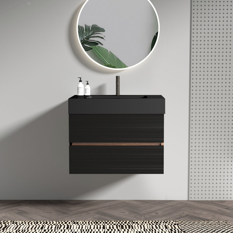 Meuble-lavabo 30 po avec lavabo en quartz noir mat Grace