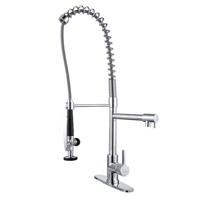 Deck Mounted 2-Handle Pull Down Sprayer Commercial Kitchen Faucet