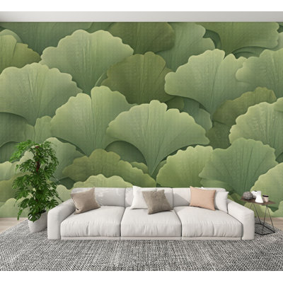 Peel and Stick Wallpaper Abstract Green Ginkgo Leaf Soft Gradient Tones Wall Murals 100"H x 144"W Removable PVC Wall Paper Self-Adhesive Wall Decor for Bedroom Living Room Home Office