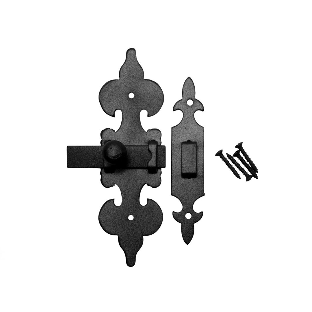 Cabinet Latch Wrought Iron Black Fleur de Lis 6" The Renovators Supply Inc.