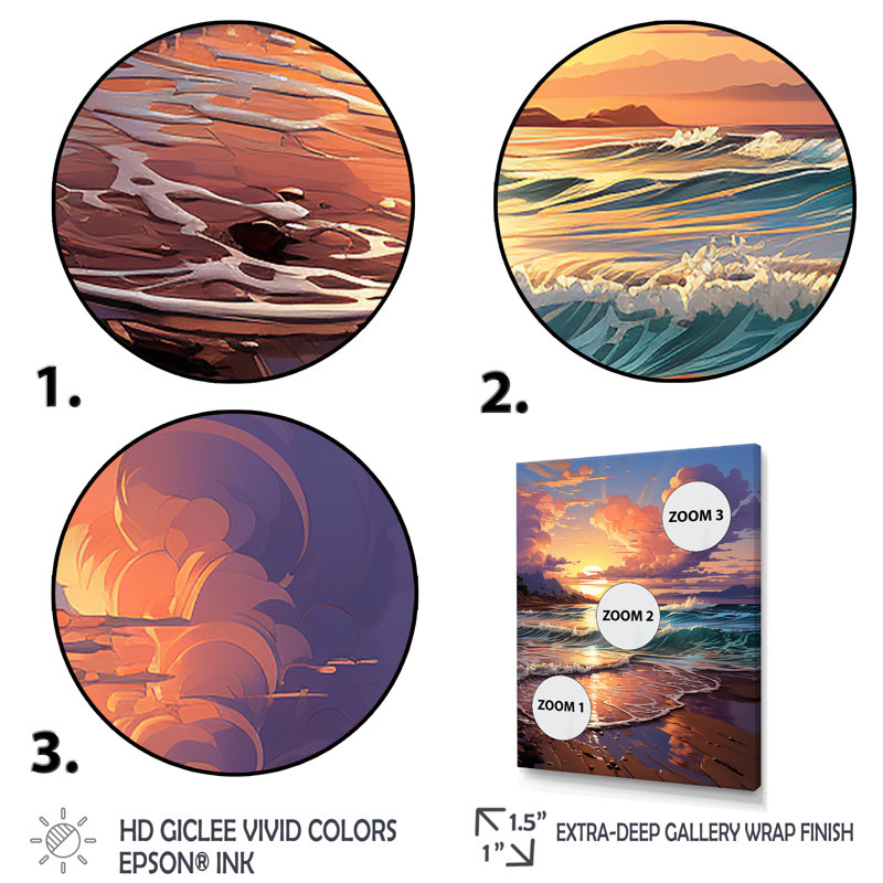 «Beachside Sunset Horizon 2», art mural plage, Cadre simple noir, H 20 po x l 12 po x P 1 po