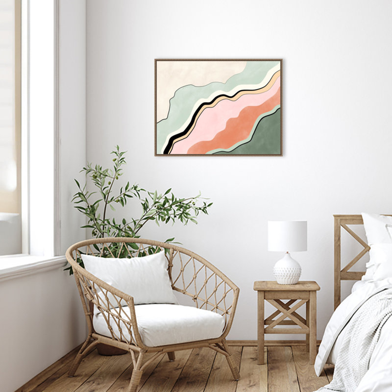"Rose et vert abstrait", reproduction sur toile par Elena Ristova, H 23 po x l 30 po x P 2 po