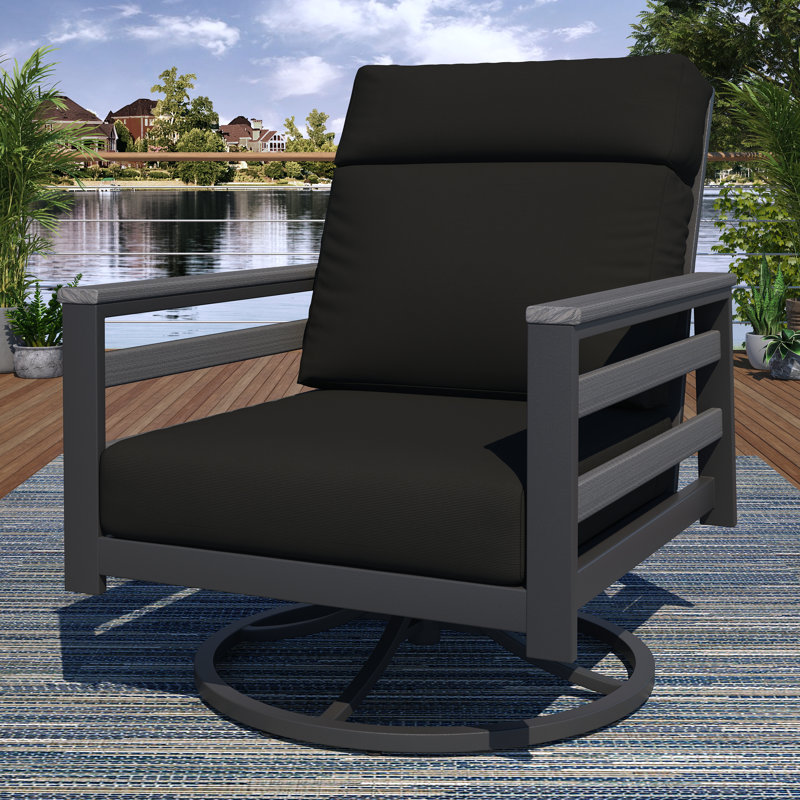 Townsend Metal Outdoor Rocking Chair With Sunbrella Cushion, Canvas Black, Gray