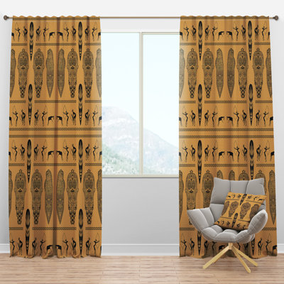African Decorative Pattern - Traditional Velvet Curtain - Room darkening - 1 panel