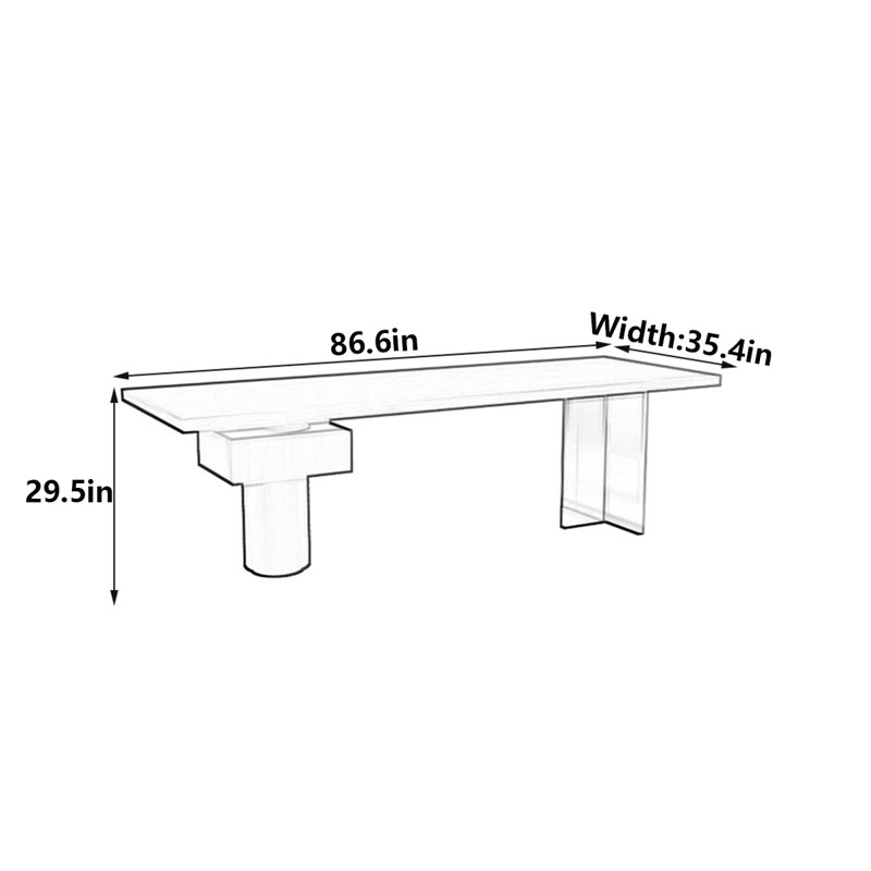 Bureau italien minimaliste: bureau moderne et personnel, H 29,5 po x l 86,6 po x P 35,4 po