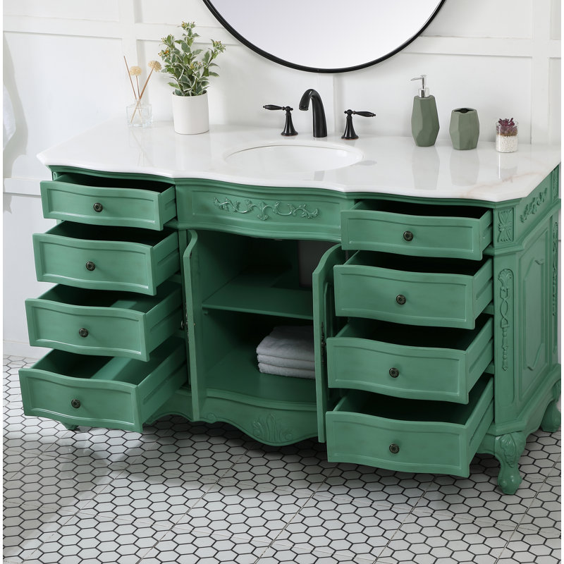 Ensemble de meuble-lavabo simple 60 po Lunette, Menthe rétro, Blanc ivoire