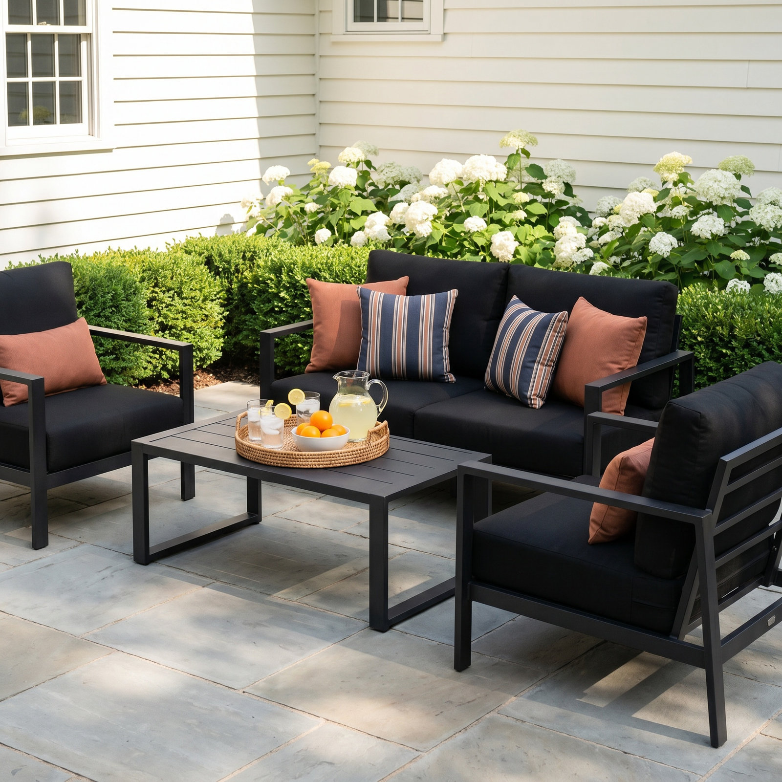 Townsend 4-Person Sunbrella® Patio Seating Group, Canvas Black Sunbrella® Canvas, Gray