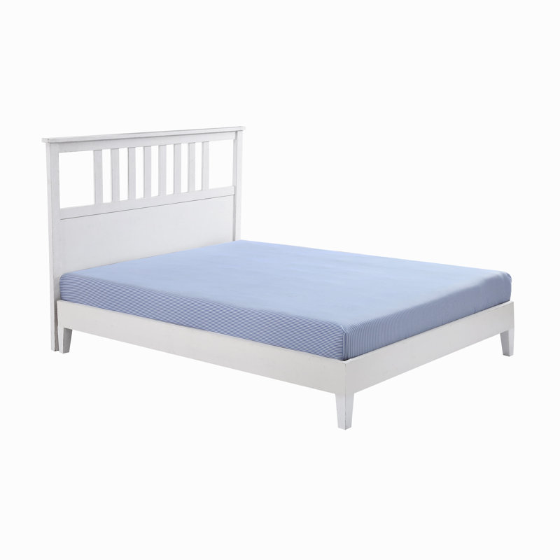 Queen Blue and White Cotton Percale Fitted Sheet Set