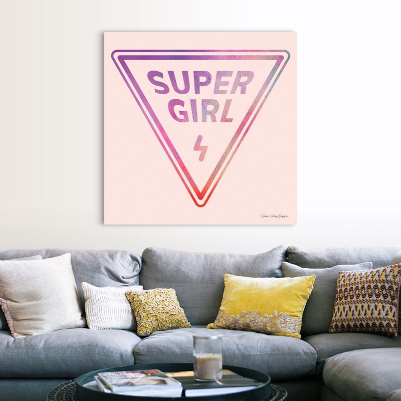 Art textuel sur toile, "Super Girl" par Seven is design, Toile tendue, H 48 po x l 48 po x P 1,25 po