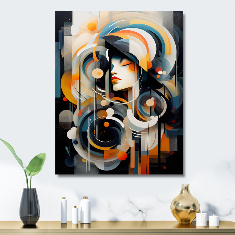 Portrait de femme géométrique, H 32 po x l 24 po x P 1 po