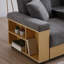 Canapé-lit convertible avec fonction de pliage double, revêtement en lin de coton, rangement, table basse avec 2 porte-gobelets, rembourrage en mousse haute densité, structure en bois massif, canapé à 3 places, accoudoir réversible,-2045409827