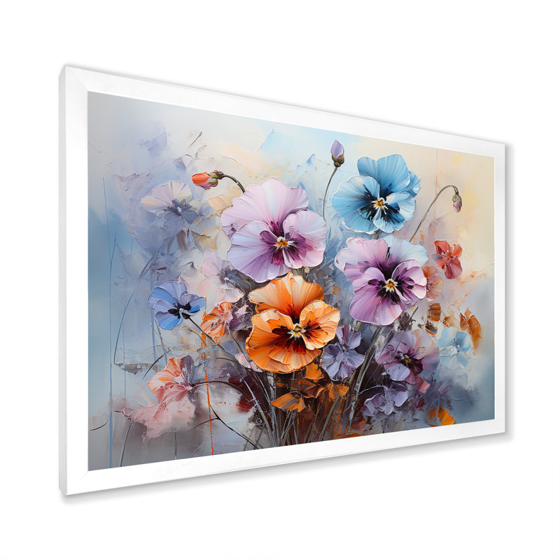" Purple Pansies Effloresrence ", 34" H x 44" W x 1.5" D, White Single Picture Framed