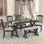 Ensemble de salle à manger 6 pièces avec table à tréteaux rectangulaire et 4 chaises et banc rembourrés-1177839823-1177839808