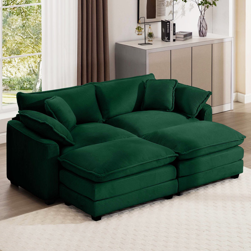 Helmich Modern Corduroy Comfort Modular Combo Cloud Sofa., Green Corduroy