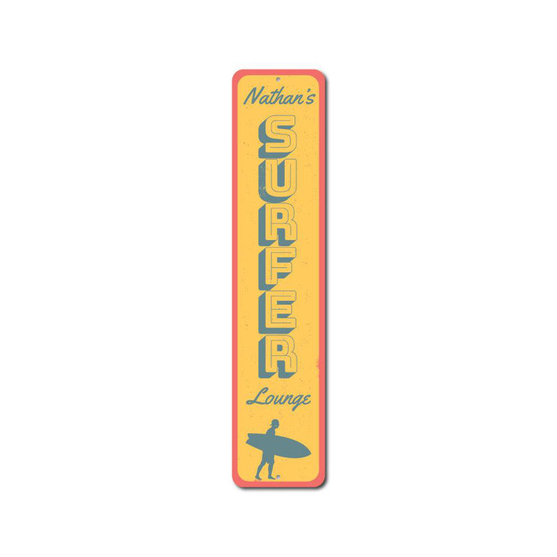 Enseigne verticale Surfer Lounge, H 4 po x l 18 po x P 0,04 po
