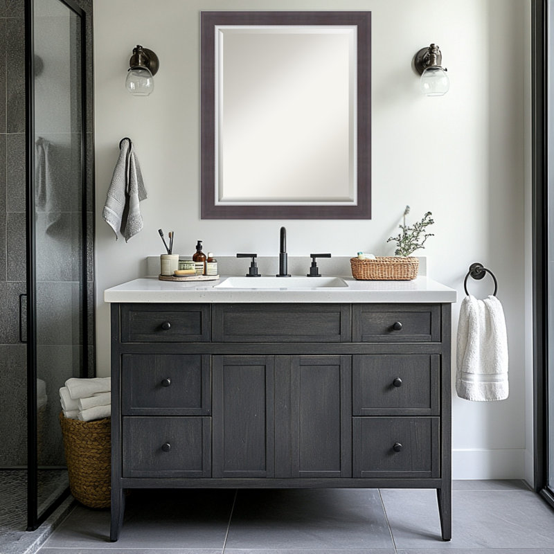 Miroir de salle de bain Ellie, 27,5 po x 33,5 po, Brun ; Argenté