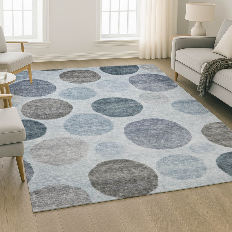 Tapis géométrique de qualité supérieure lavable à la machine Mayfield, Bleu, 2 pi 6 po x 3 pi 10 po