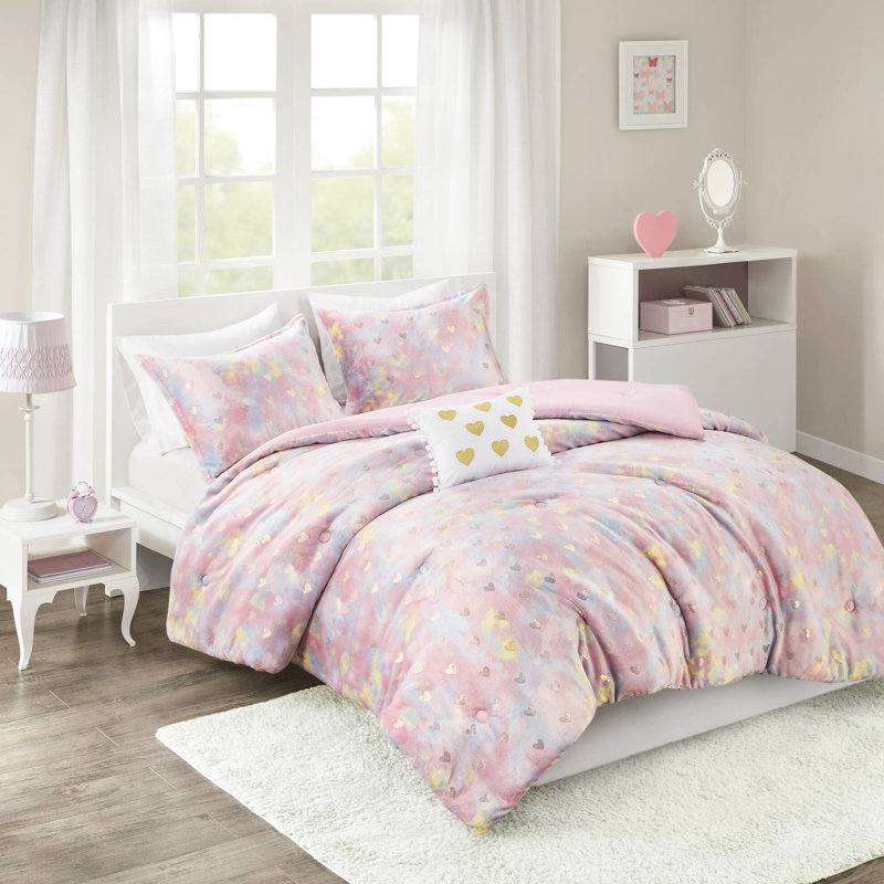 Édredon cœur métallique double / grand - Doux, rembourré, lavable à la machine, Full/Queen Comforter + 3 Additional Pieces